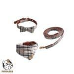 Beige Bow Tie Collar and Bandana Set English Pattern for Dogs and Cats