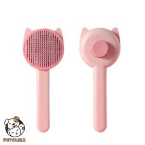 Automatic Button Brush with Stainless Steel Needles Cat Ear Design Pink