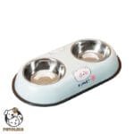 Stainless Steel Double Dog Bowl with Polar Bear Cartoon Design 1