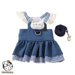 Dog Fancy Dress Dark Blue Ruffled Skirt with White Chick Design