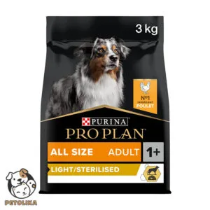 PRO PLAN LIGHT STERILISED ALL SIZES ADULT DRY DOG FOOD WITH CHICKEN 3 KG