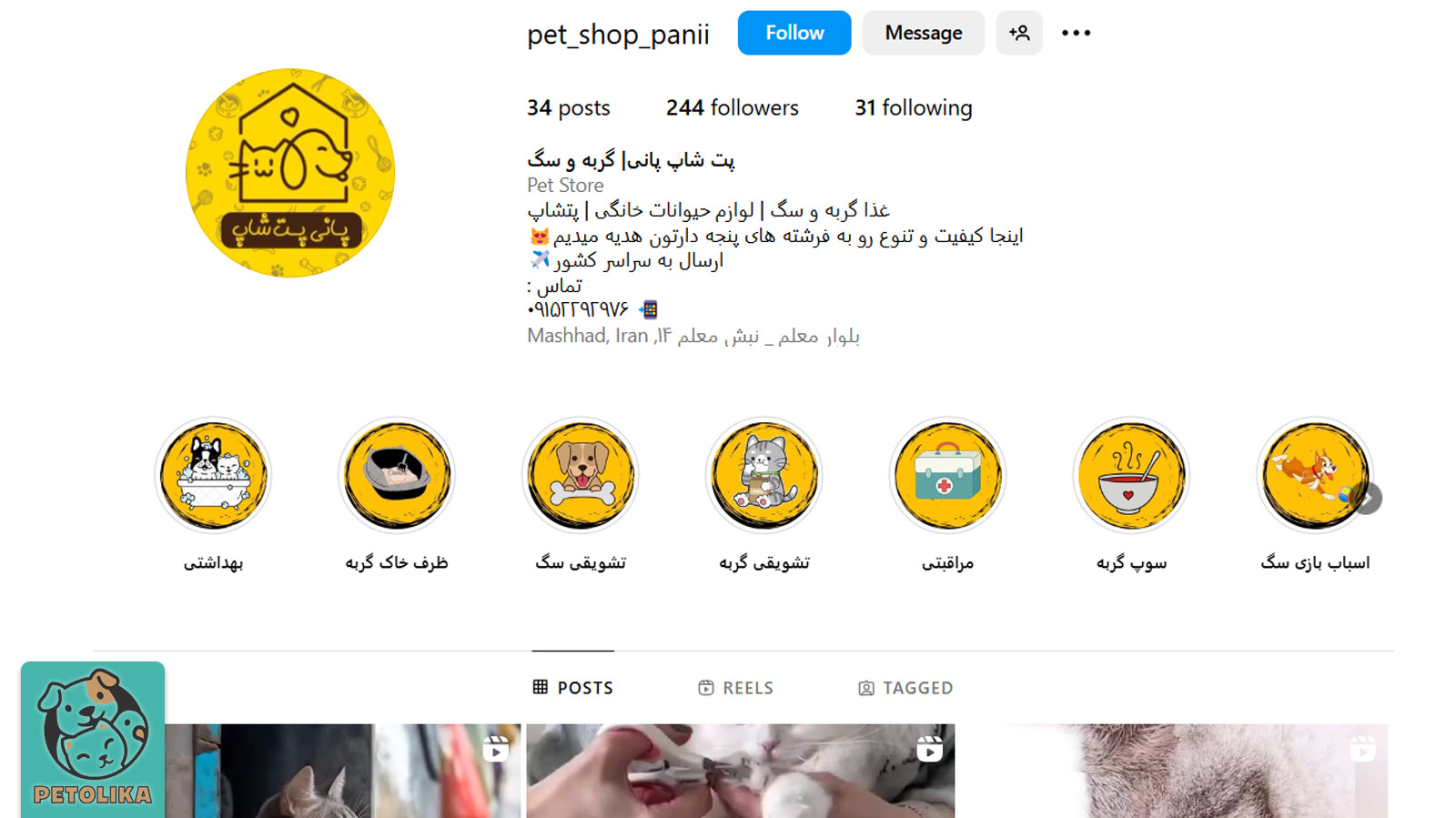 صفحه اینستاگرام پت‌شاپ پانی پت