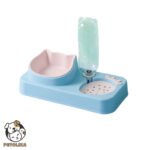 dog and cat food bowl with double bowls and automatic water dispenser pink blue color