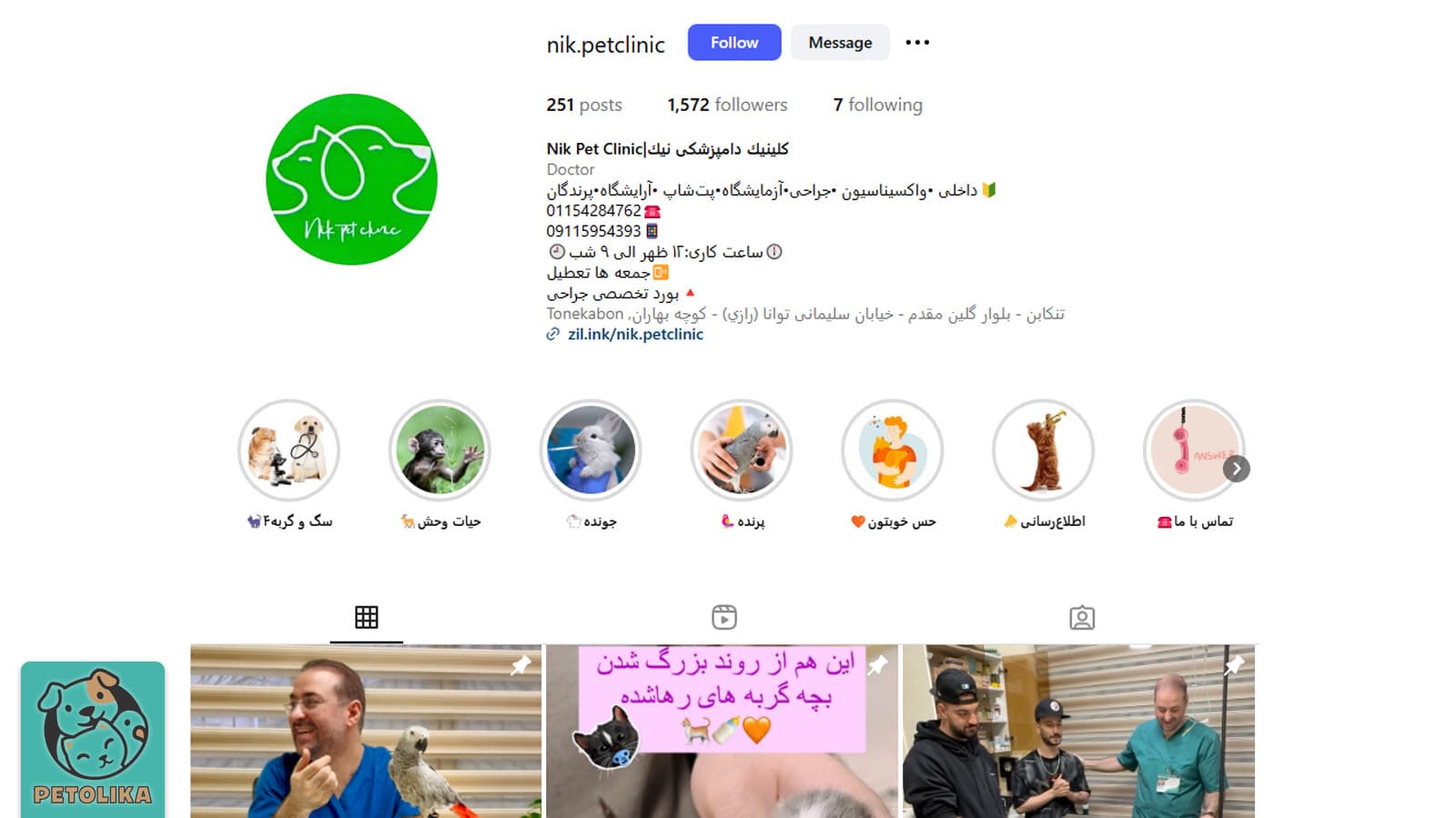 صفحه اینستاگرام پت‌شاپ دکتر نیک