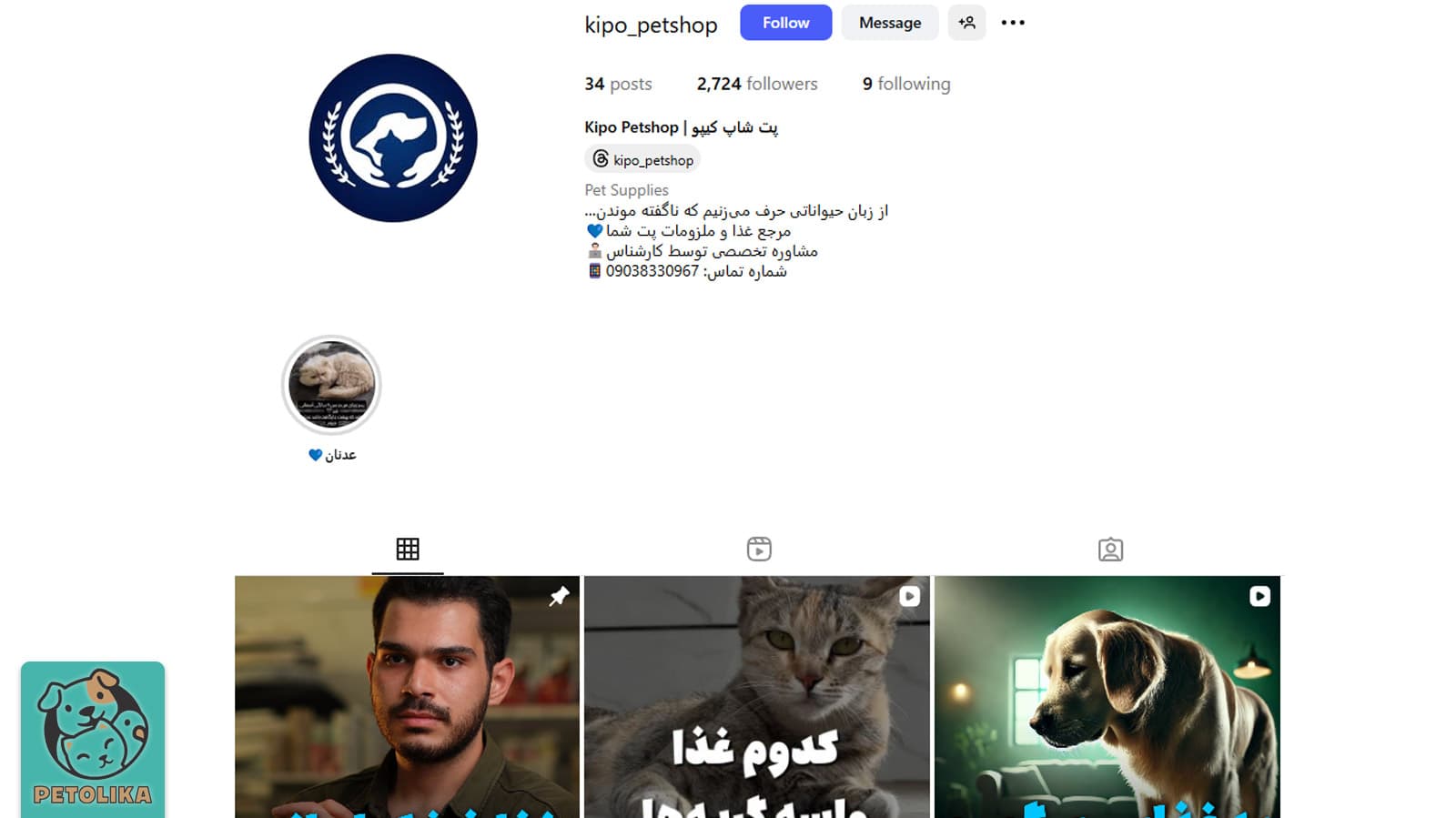 تصویری از صفحه اینستاگرام پت‌شاپ کیپو