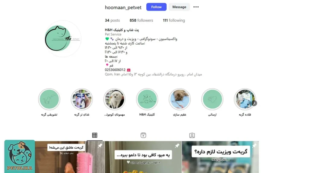 تصویری از صفحه اینستاگرام پت شاپ هومان