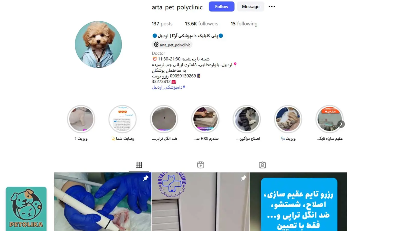 تصویری از صفحه اینستاگرام پت شاپ آرتا