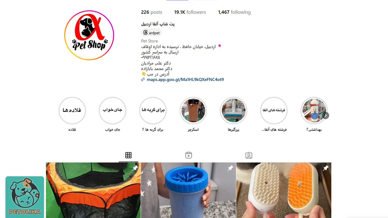 تصویری از صفحه اینستاگرام پت شاپ آلفا